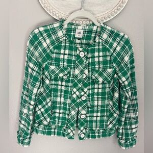 CAbi Green and White Plaid Blazer